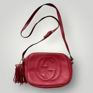 Gucci Soho Red Leather Camera Disco Blondie Tassel Zip Crossbody Shoulder Bag